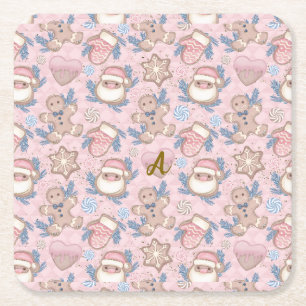Dessous-de-verre Carré En Papier Cookies de Noël rose personnalisés