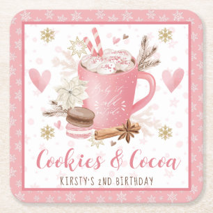 Dessous-de-verre Carré En Papier Cookies roses et Cocoa 2e anniversaire