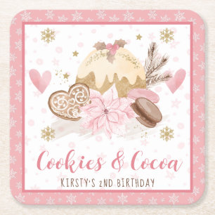 Dessous-de-verre Carré En Papier Cookies roses et Cocoa 2e anniversaire