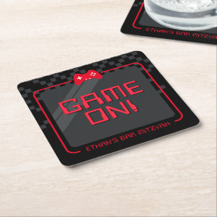 Dessous-de-verre Carré En Papier COOL MODERNE GAMER contrôleur fun noir rouge