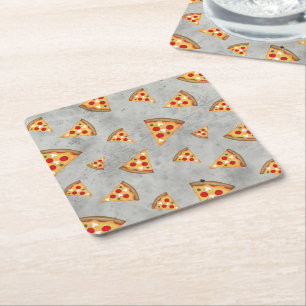 Dessous-de-verre Carré En Papier Cool pizza tranches vintage gris motif