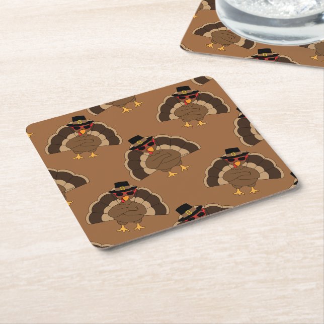 Dessous-de-verre Carré En Papier Cool Turquie Thanksgiving fun brown motif (Incliné)