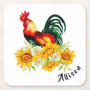 Dessous-de-verre Carré En Papier Coq avec tournesol Papier Carré personnalisé 