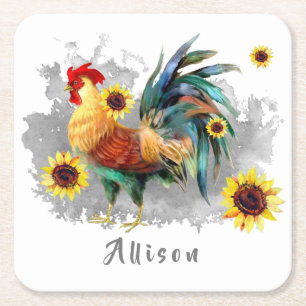 Dessous-de-verre Carré En Papier Coq avec tournesol Personnalisé