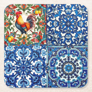 Dessous-de-verre Carré En Papier Coq coloré, Méditerranée, mosaïque, citron,