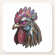 Coq Cyberpunk Art mécanique iridescent
