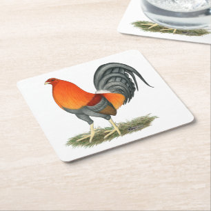 Dessous-de-verre Carré En Papier Coq de combat bleu coq rouge