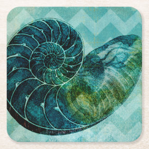 Dessous-de-verre Carré En Papier Coque spirale Turquoise