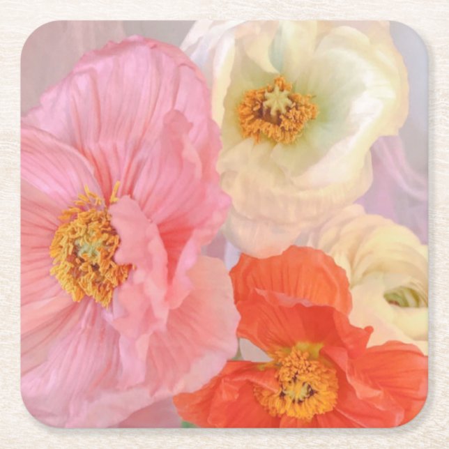 Dessous-de-verre Carré En Papier Coquelicots (Devant)
