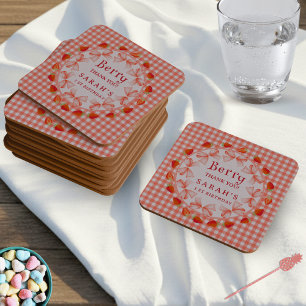 Dessous-de-verre Carré En Papier Coquette Berry Premier Anniversaire Rouge Gingham