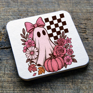 Dessous-de-verre Carré En Papier Coquette rose rétro Fille fantôme avec Bow Hallowe