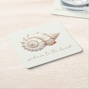 Dessous-de-verre Carré En Papier Coquillage de la côte personnalisé crème et beige