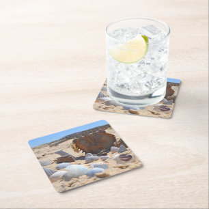 Dessous-de-verre Carré En Papier Coquillages sur la plage par Shirley Taylor