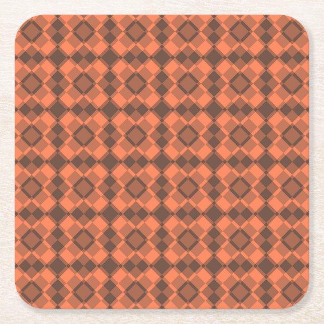 Dessous-de-verre Carré En Papier Coral Brown Checker Argyle Pattern (Devant)