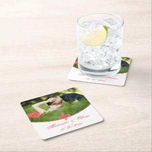 Dessous-de-verre Carré En Papier Coral Fleur de Lis Mariage photo Dessous de verre