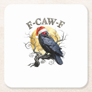 Dessous-de-verre Carré En Papier Corbeau drôle F-Caw-F oiseau chapeau de Noël gothi