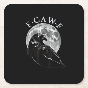 Dessous-de-verre Carré En Papier Corbeau F-Caw-F Oiseau Drôle Lune Gothique Humour