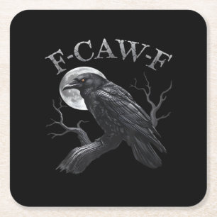 Dessous-de-verre Carré En Papier Corbeau F-Caw-F Oiseau Drôle Lune Gothique Humour 