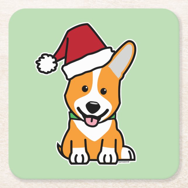 Dessous-de-verre Carré En Papier Corgi dog puppy Pembroke Welsh Christmas Santa hat (Devant)