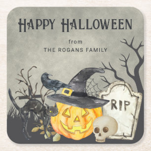Dessous-de-verre Carré En Papier Costumes effrayants et cocktails Halloween