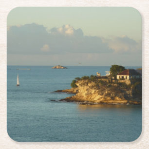 Dessous-de-verre Carré En Papier Côte d'Antiguan Beau paysage marin de l'île