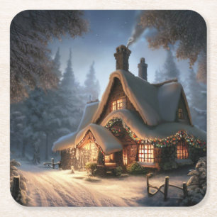Dessous-de-verre Carré En Papier Cottage de Noël 5