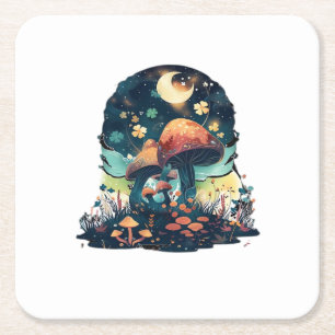 Dessous-de-verre Carré En Papier Cottagecore et Salon de Champignons Goblincore est