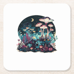 Dessous-de-verre Carré En Papier Cottagecore et Salon Goblincore Champignon Fée