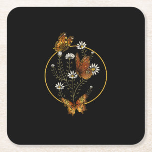 Dessous-de-verre Carré En Papier Cottagecore Goblincore Fairycore Graphique Fleur B