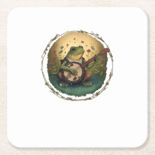 Dessous-de-verre Carré En Papier Cottagecore Grenouille Jouant du Banjo Goblincore