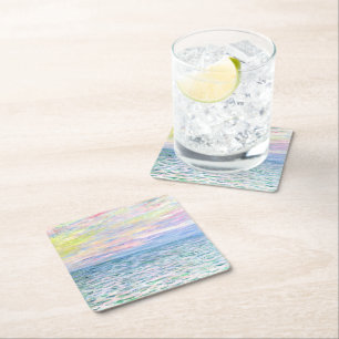 Dessous-de-verre Carré En Papier Coucher de soleil à Pourville par Monet