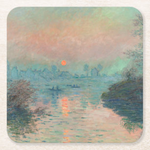 Dessous-de-verre Carré En Papier Coucher de soleil de Monet sur la Seine Impression