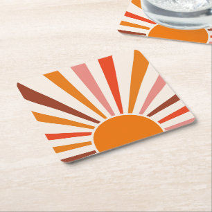 Dessous-de-verre Carré En Papier Coucher de soleil orange jaune rouge rose éclaté r
