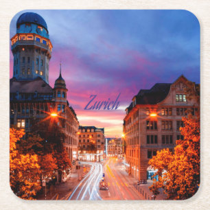 Dessous-de-verre Carré En Papier Coucher de soleil suisse de Zurich