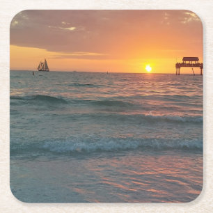 Dessous-de-verre Carré En Papier Coucher de soleil sur Clearwater Beach Magnet