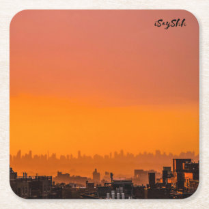 Dessous-de-verre Carré En Papier Coucher de soleil sur la ville