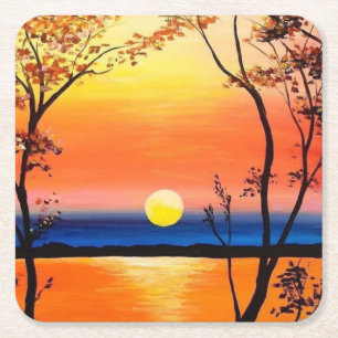 Dessous-de-verre Carré En Papier Coucher de soleil sur le Water Fine Art