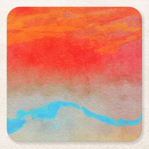 Dessous-de-verre Carré En Papier Coucher de soleil sur l'océan Abstrait