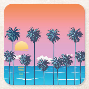 Dessous-de-verre Carré En Papier Coucher de soleil tropical : Illustration de plage
