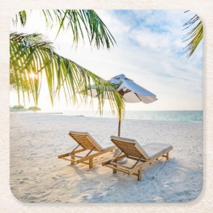 Dessous-de-verre Carré En Papier Coucher du soleil extraordinaire de plage