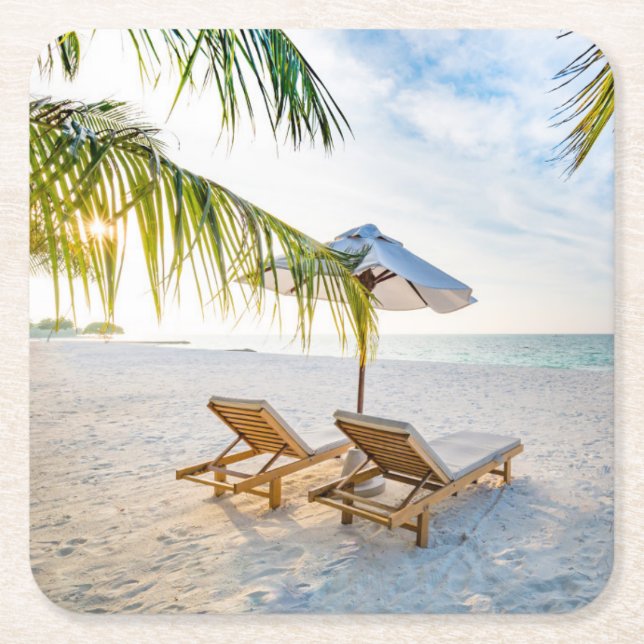 Dessous-de-verre Carré En Papier Coucher du soleil extraordinaire de plage (Devant)