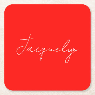Dessous-de-verre Carré En Papier Couleur Rouge Élégant Moderne Minimaliste Nom