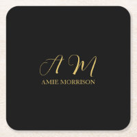 Couleurs Or Noir Monogramme Lettre Initiale Nom