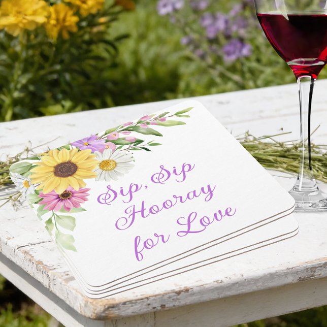 Dessous-de-verre Carré En Papier Country Sunflower Daisy Watercolor Floral Wedding (Créateur téléchargé)