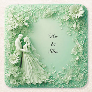 Dessous-de-verre Carré En Papier Couple de mariage romantique