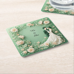 Dessous-de-verre Carré En Papier Couple de mariage romantique