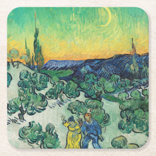 Dessous-de-verre Carré En Papier Couple romantique de Van Gogh se promenant sous la