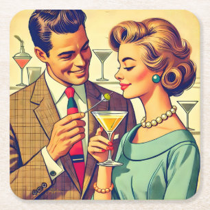 Dessous-de-verre Carré En Papier Couples de fête cocktail de milieu de siècle - Ten
