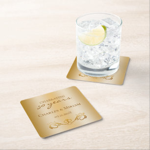 Dessous-de-verre Carré En Papier Couples Noms Golden 50e anniversaire Mariage Cadea