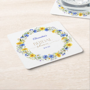 Dessous-de-verre Carré En Papier Couronne de fleurs sauvages bleues jaunes lavande